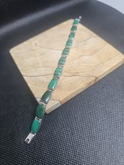 Vintage Peruvian 950 Fine Silver & Malachite Inlay Link Bracelet 13.45 grams