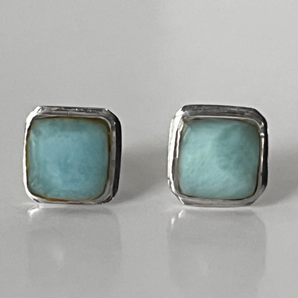 Sterling Silver and Polished Milky Aquamarine Gemstone Stud Earrings, 6mm Stones