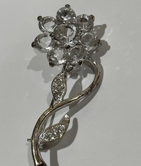 Vintage Rhinestone Flower Brooch Sparkling Clear Stones Silver Tone Pin 2 Inches