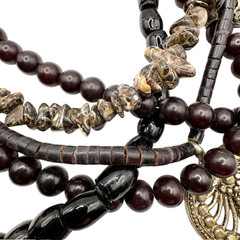 VTG Multi-Strand Ethnic Tribal Boho Beaded Necklace with Silver-Tone Medallions