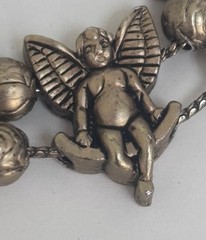 Vintage Cherub Cupid Angel Link Bracelet Bronze Tone Figural Romantic Gothic