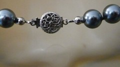#528 Vtg costume NECKLACE 7″ L FAUX GRAY PEARLS Hand Knotted