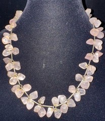 Antique Victorian Rose Quartz Cluster Necklace Silver Link Pools of Light 97 Gr