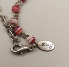 Vtg Bonnie J Beaded Statement Necklace Red Glass Medallion Pendant Silver Tone