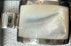 Vintage Modernist Sterling Silver Inlaid Flush Set Mother of Pearl Gem Pendant
