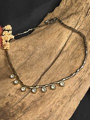 Vintage Silver Tone Necklace W Hanging Rhinestones ;Adjustable Length