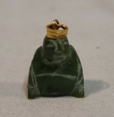 Vintage Solid Carved Green Jade Buddha Pendant Charm 6 grams