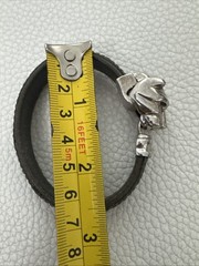 Vintage 925 Sterling Silver Panther Head Bracelet Crocodile Green Leather