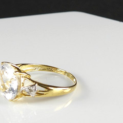 Vintage Solid 10K Yellow Gold Ring White Topaz Diamond Accent Cocktail Jewelry 7