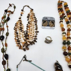 Vintage Costume Jewelry Lot Earth Tone Boho Necklaces Earrings Shell Mixed