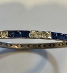 1930s Art Deco Channel Set Foiled Glass Sterling Silver Bracelet **FOR REPAIR**