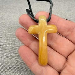 Vintage Cross Necklace Christian Stone Pendant Black Leather Chain 18”