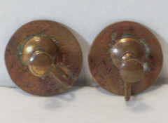 Blue Red Enamel Copper Earrings Round Mid Century Modern Circle MCM Retro Vtg