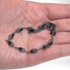 Vintage Sterling Marcasite & Onyx Art Deco Style Bracelet IBB 925