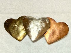 triple heart brooch three color copper brass and silver tone brooch