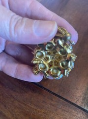 Vintage Edlee Aurora Borealis Rivoli Rhinestones Gold Tone Pendant w/ Tassle 3”
