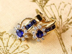 Vintage 1.50Ct Sapphire and 0.68Ct Diamond, 18k Yellow Gold Earrings Circa 1980