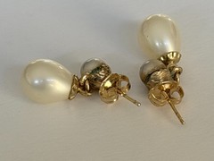 Vintage Cultured Pearl Double Drop Dangle Earrings Gold Filled Post 1940s Pair
