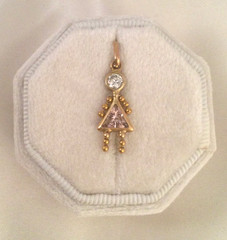 Jewellery Yellow Gold Diamond Pink Sapphire Girl Doll Vintage Pendant Jewelry