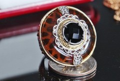 925 multi tone sterling silver ring 3.00ct plastic simulated amber sz 5.5 15.2g