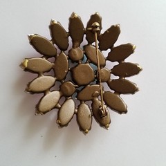 Vintage Pink and Blue Marquise Rhinestone Floral Brooch