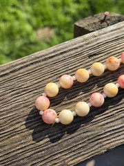 Vintage Lucite Marbled Pastel Necklace Beaded Spring Easter Pink Cream Blue