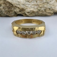 Vintage 14 Karat Yellow Gold Nugget Style Textured Channel Set Diamond Ring