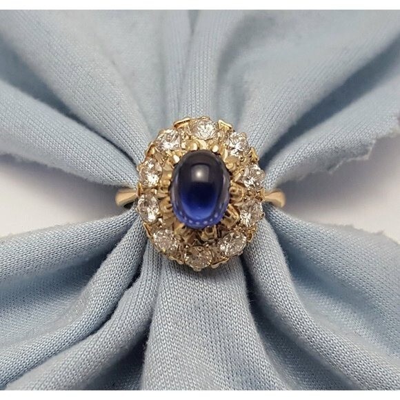 Vintage 14K Karat Solid Two Tone Multi Color Gold Sapphire & Diamond Ring