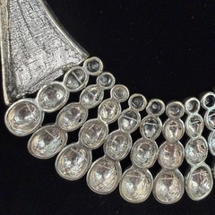 Vintage Silver Tone Brutalist Bib Statement Necklace Hammered Herringbone