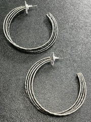 Vintage 2” Silver Tone Metal Wired Hoop Earrings