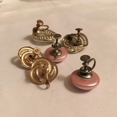 vintage estate lot of three pair screw back earrings. knot, twist, pink button
