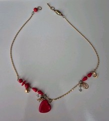 Vtg Asymetric Roxsann Charm Necklace Red Heart Cupid Anchor Crystal Bead