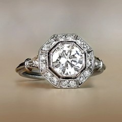 Art Deco Lab-Created Diamond Octagonal Shape Halo Engagement Ring In 925 Silver
