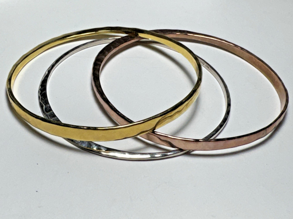 RLM Studio Set of 3 Stacking Bangle Bracelets Brass Copper Sterling Silver China