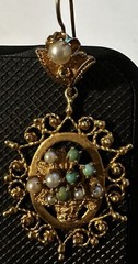 Rare Antique Victorian 14K Gold Earrings Basket Design With Pearl & Turquoise