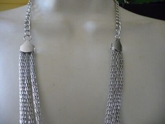 CALVIN KLEIN SILVER TONE SET METAL MESH CHAIN STATEMENT EARRING NECKLACE #5/23=T