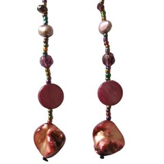 Pink Shell Beaded Dangle Earrings Boho Coastal Beach Mermaidcore Statement