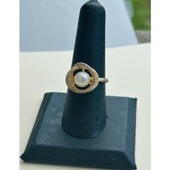 18K Gold Plated CZ Faux Pearl Minimalist Dainty Ring Adjustable Stackable