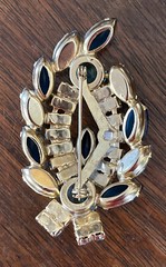 Vintage Blue Glass Cabochon Rhinestone Open Back Gold Tone Brooch Pin Estate