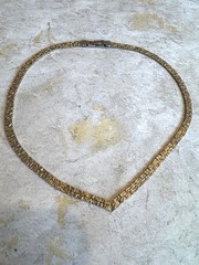 Vintage Gold Tone Flat Nugget V-Neck Choker Necklace 10K Plated