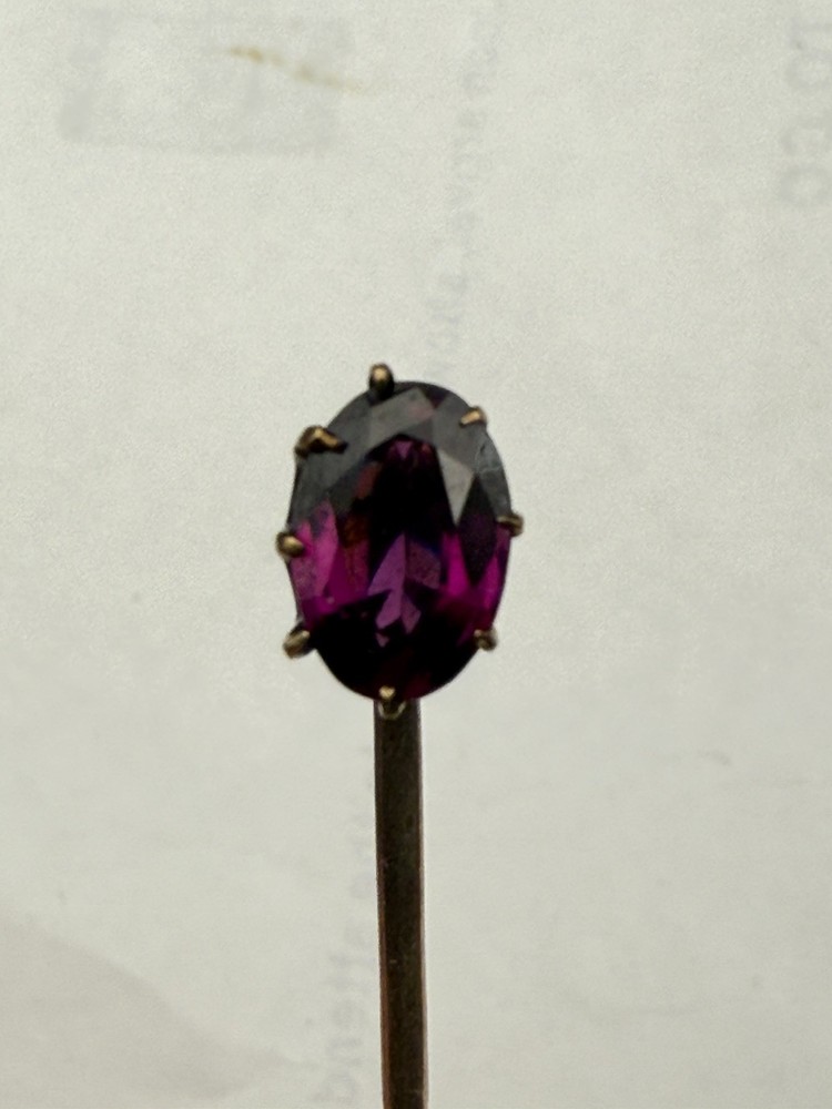 Antique 10k Or Better Yellow Gold and Almandine Garnet Solitaire Stickpin