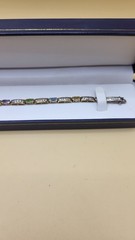 JJ Creation Signed Gold on Sterling Silver Multi Gemstone Bar Link Bracelet 12g
