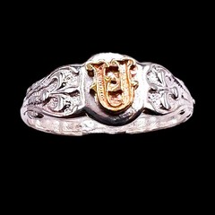 Initial U Signet 10k Gold Letter 925 Sterling Silver Ring Size 4.25