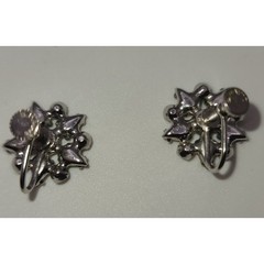 Vintage B David Screw-back Earrings Silver-tone Multi-colored Faceted Crystal