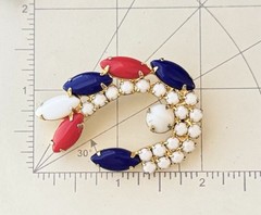 Vintage Patriotic Red White Blue Milk Glass Brooch Pin