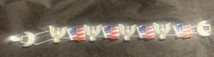 Vintage Silver Tone Patriotic Slide Bracelet American USA Flags And Eagles Exc!