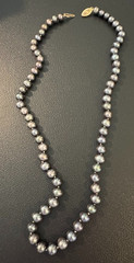 Vintage Black Pearl Necklace – Individually Knotted – Peacock Iridescent Luster