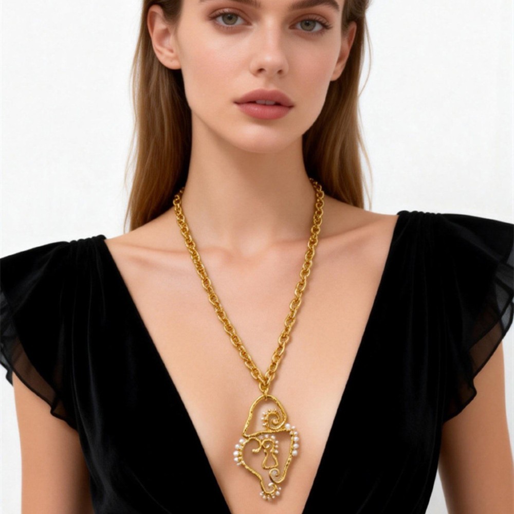 Schiaparelli Inspired Key Hole To The Heart 26in Necklace With 3in Pendant