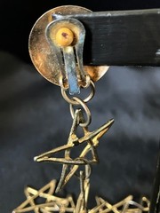 Vintage Shoulder Duster Earrings Gold Tone Open Star Link Dangles 6″ Clip On