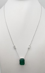 $60,000 NEW 16.78ct GIA Colombian Emerald VS H Diamond 18k White Gold Necklace